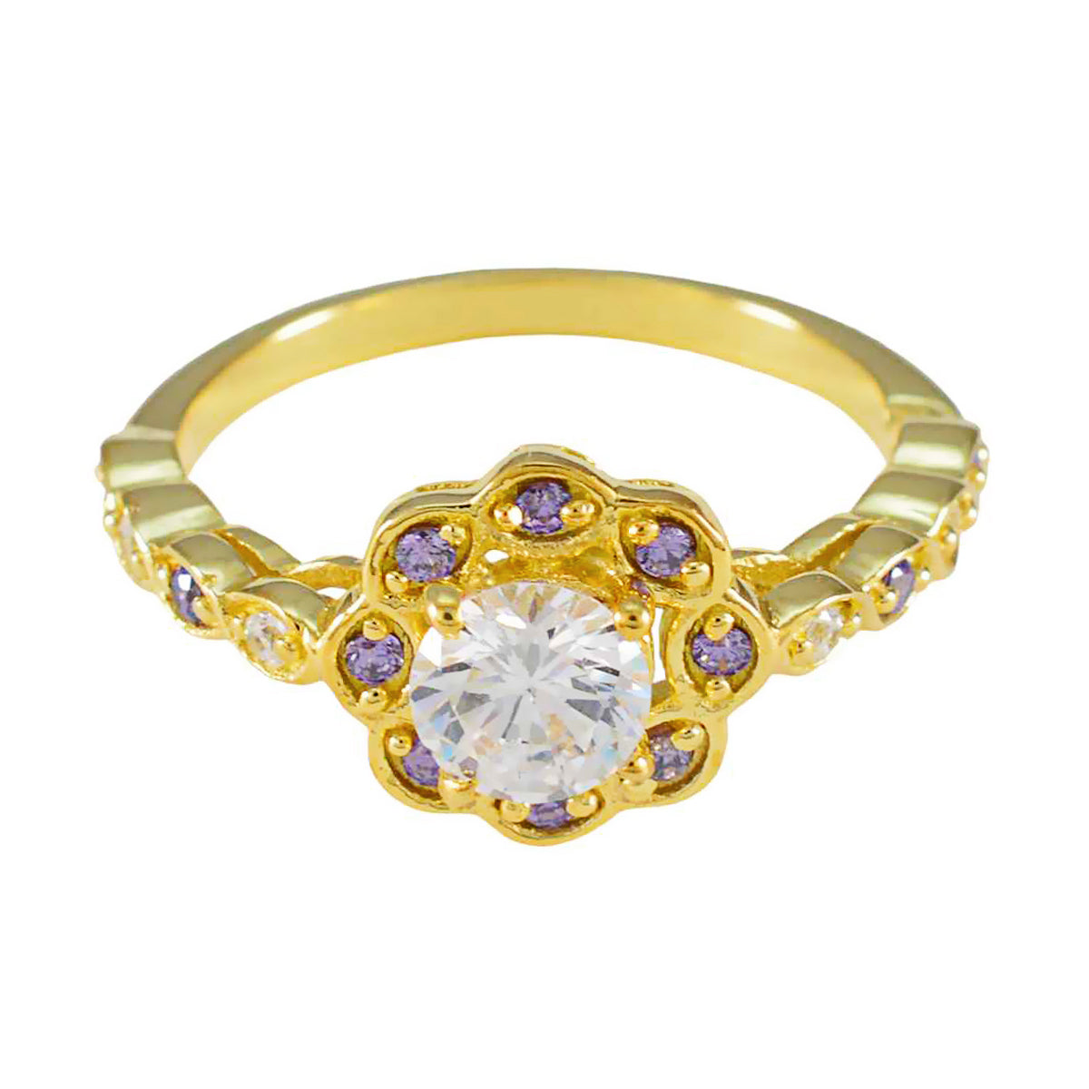 Fernanda Purple Halo Ring Gold Gemstone Sparkle Amethyst Purple