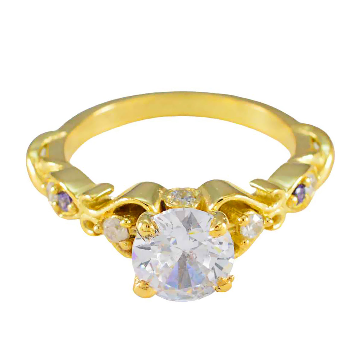 Emi Purple Halo Ring Gold Plated Gemstone Fashion Ring Amethyst Purple