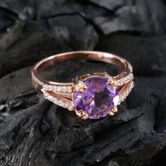 Aurora Purple Gemstone Halo Ring with Rose Gold