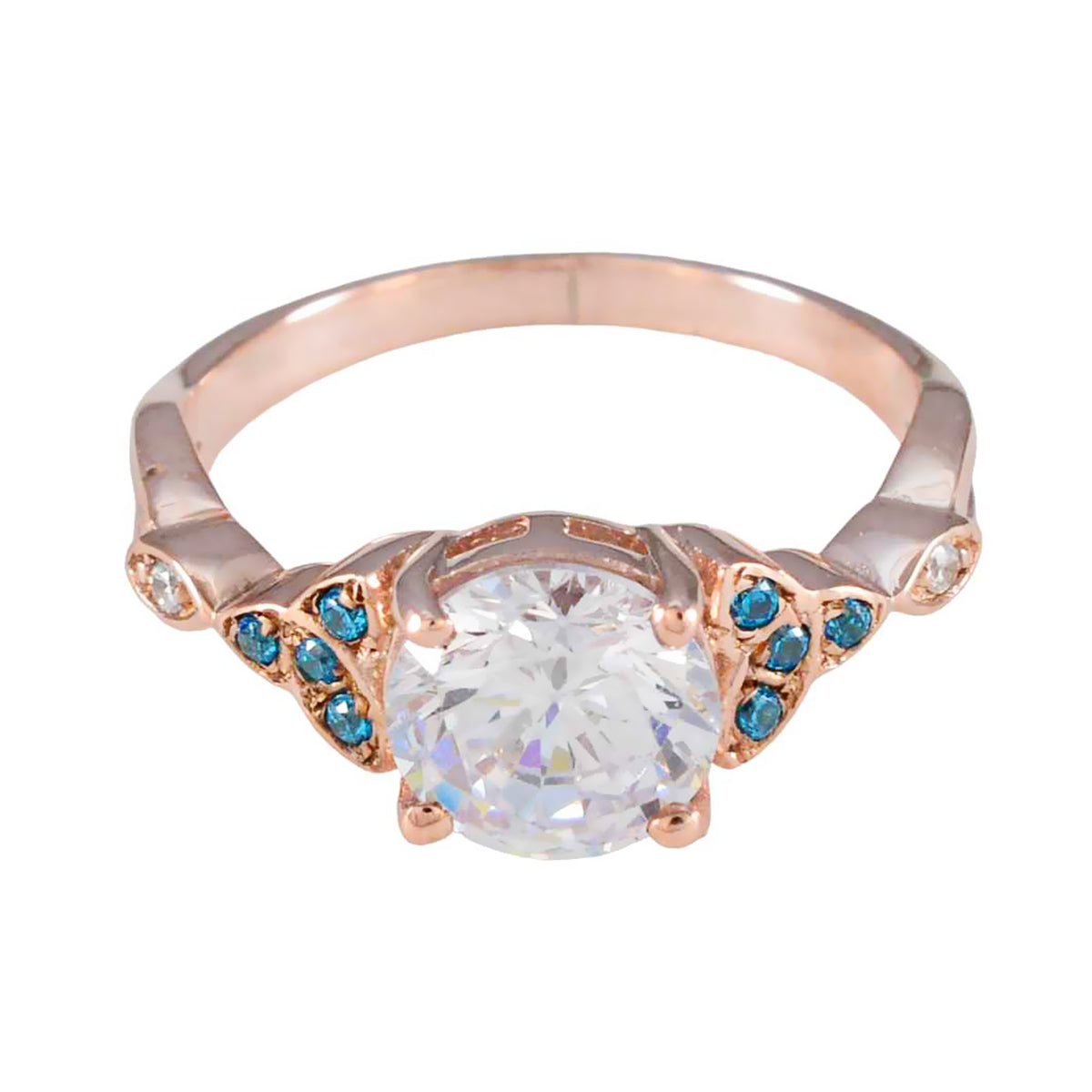 Andrea Rose Gold Blue Halo Engagement Ring Blue Topaz CZ Blue