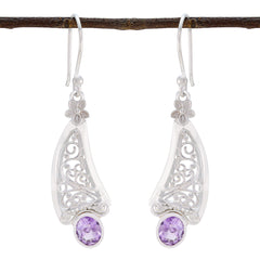 Katharina Purple Gemstone Dangle Earrings in Silver Amethyst Purple Dangle