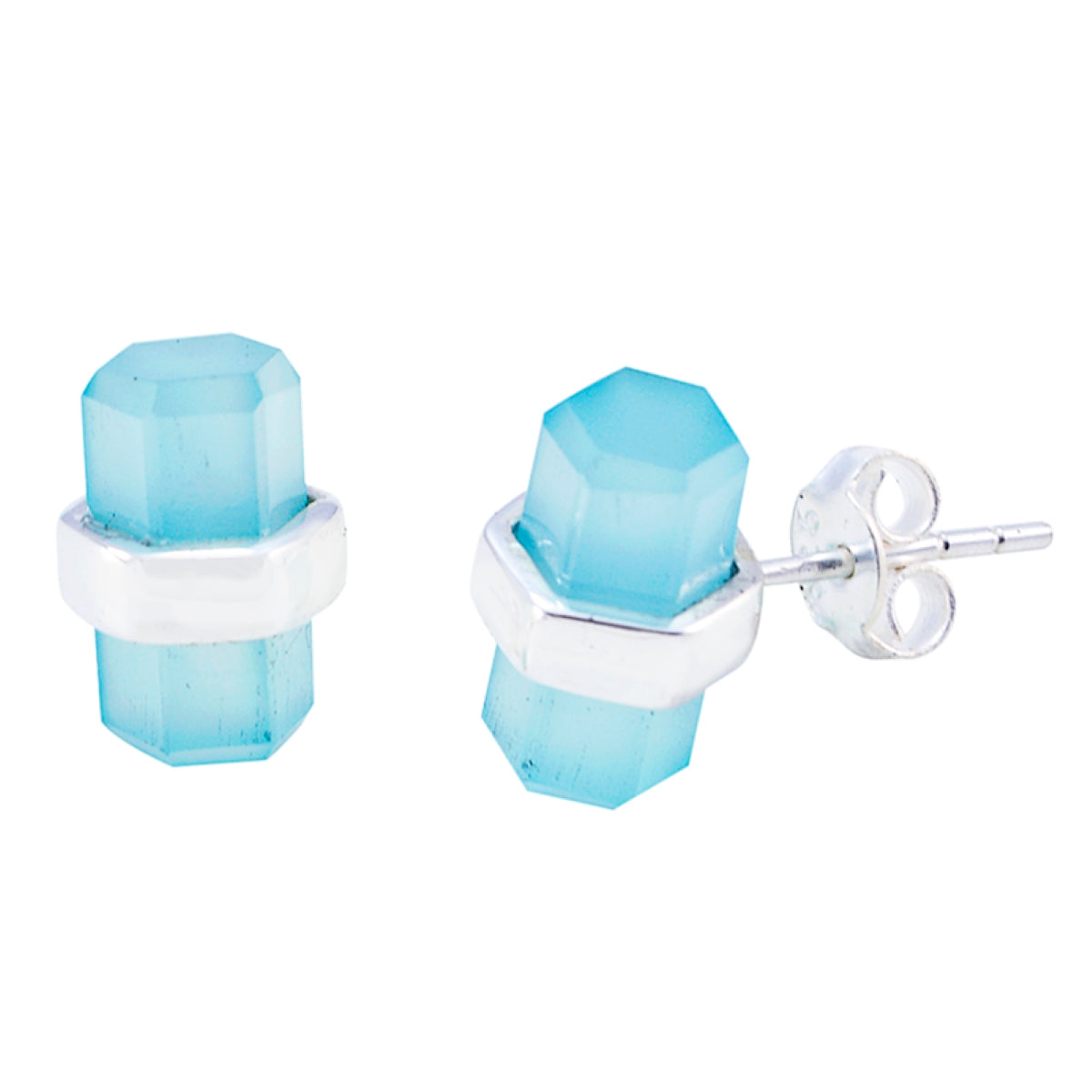 Pilar Blue Solitaire Stud Earrings for Everyday Glam Blue Chalcedony Blue Stud