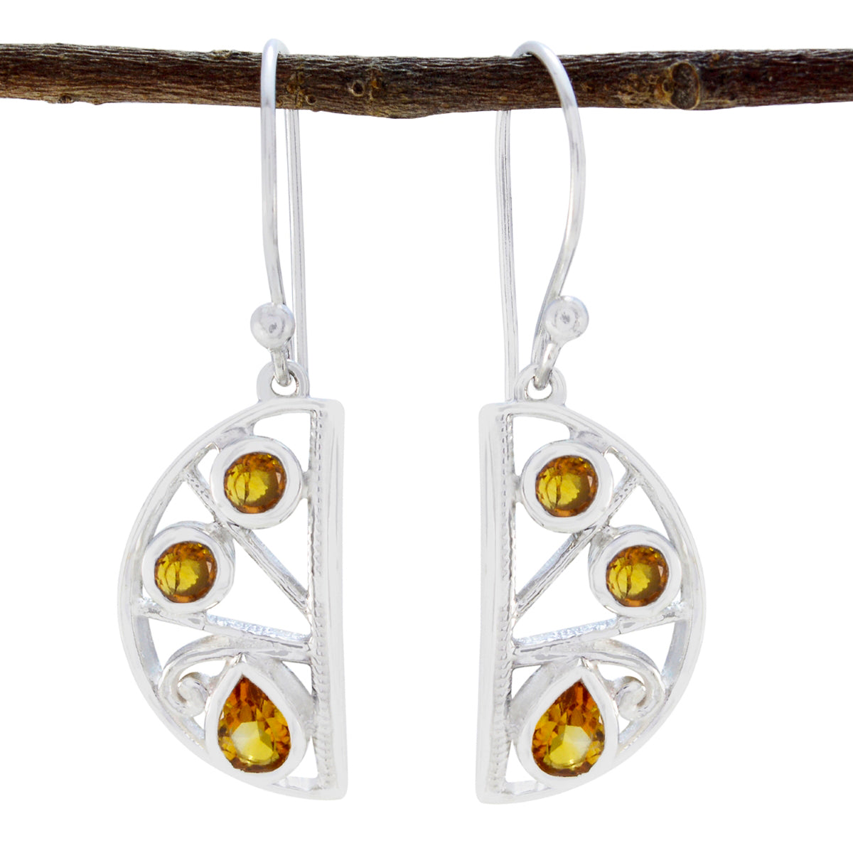 Audrey Yellow Dangle Earrings with Citrine Gemstones Citrine Yellow Dangle