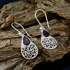 Josephine Red Solitaire Dangle Earrings with Filigree Design