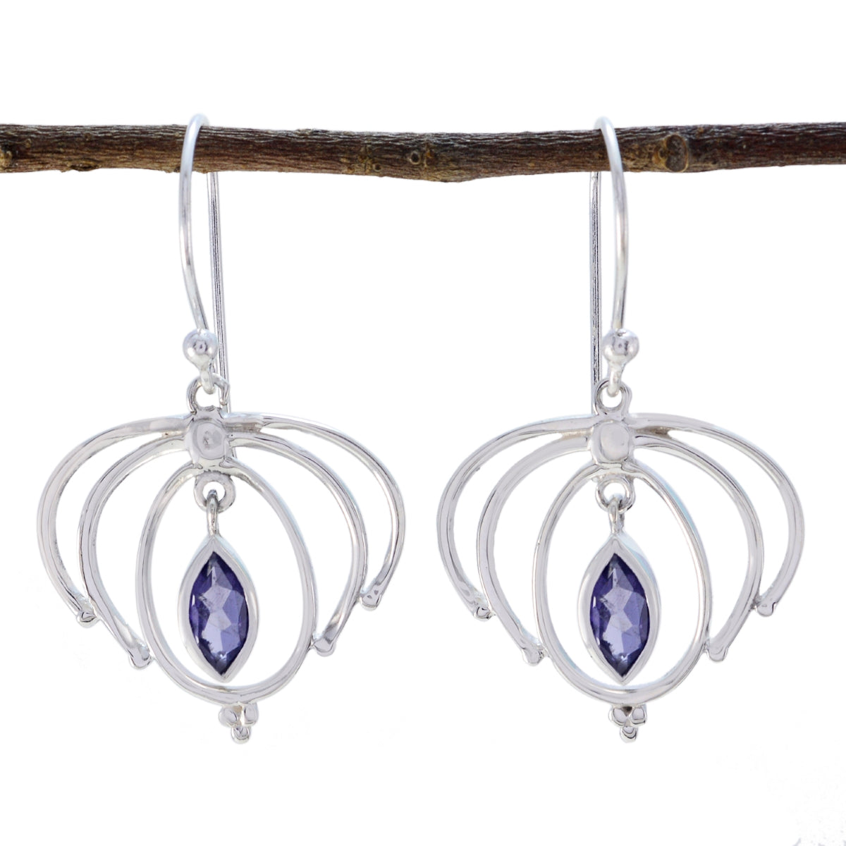 Hanna Blue Solitaire Dangle Earrings for Everyday Glam Iolite Blue Dangle