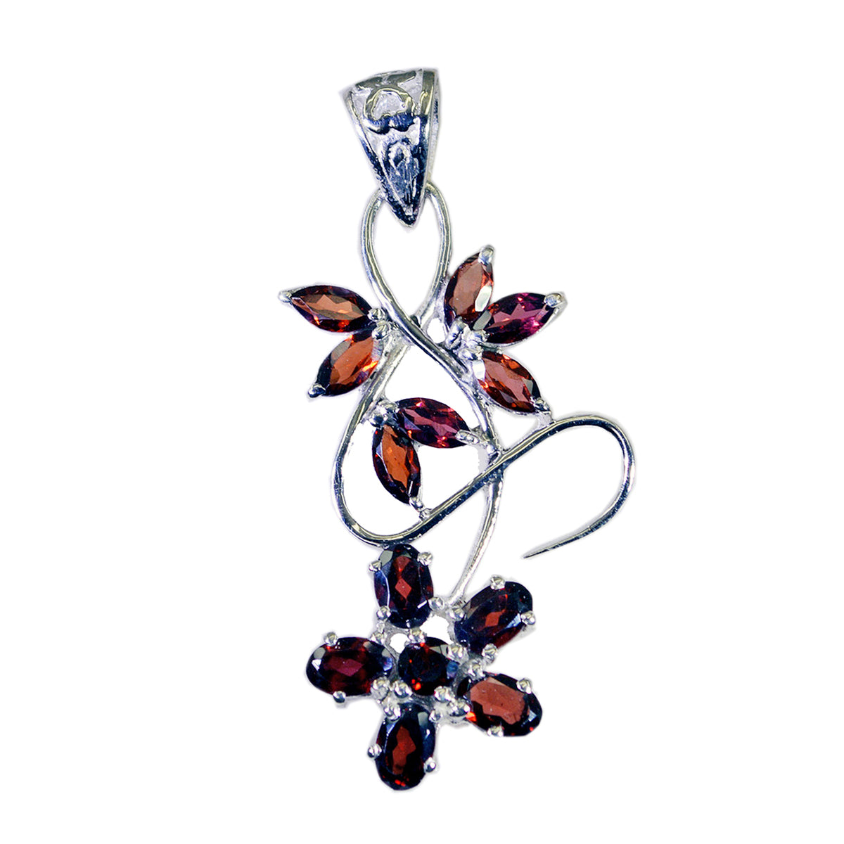 Alina Red Statement Pendant - Glamorous Floral Design Garnet Red Red