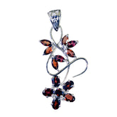 Alina Red Statement Pendant - Glamorous Floral Design Garnet Red Red