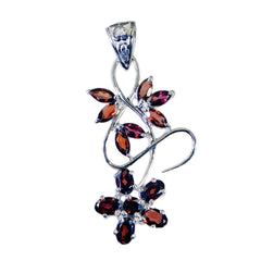 Alina Red Statement Pendant - Glamorous Floral Design Garnet Red Red