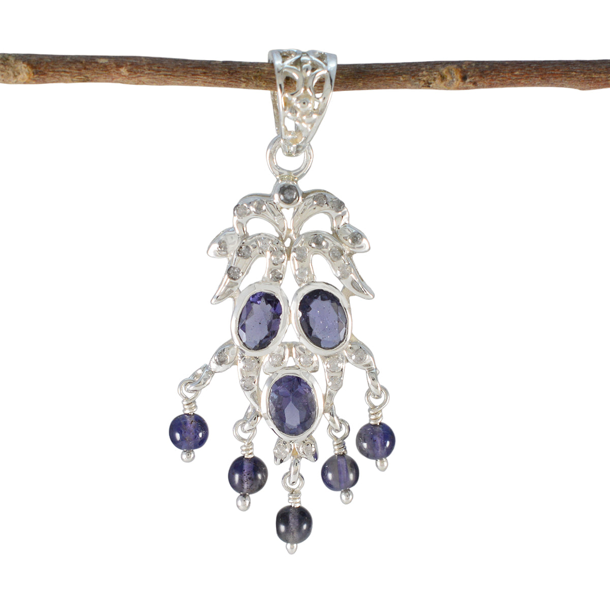 Yasmin Blue Pendant Necklace - Stunning Gemstone Design Iolite Blue Blue