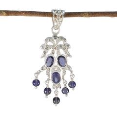 Yasmin Blue Pendant Necklace - Stunning Gemstone Design Iolite Blue Blue