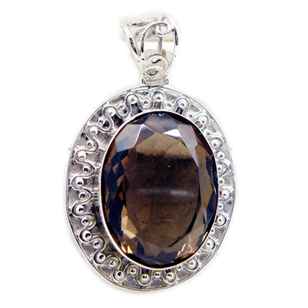 Alina Brown Pendant Necklace with Elegant Silver Frame Smoky Quartz Brown Brown