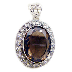 Alina Brown Pendant Necklace with Elegant Silver Frame Smoky Quartz Brown Brown