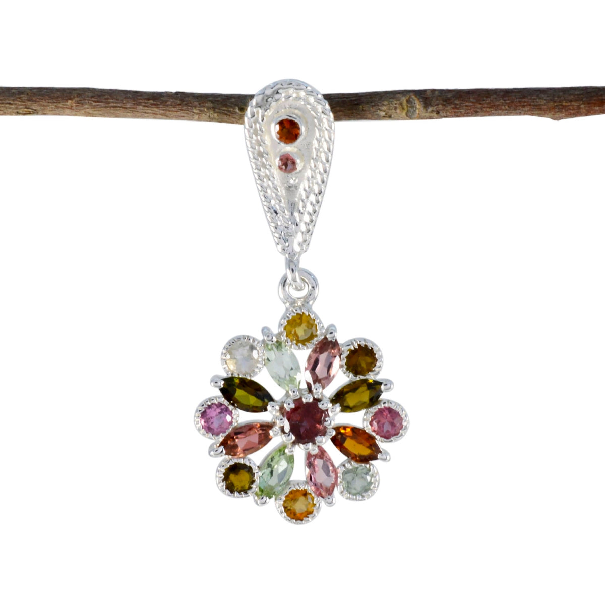 Tereza Multicolor Gemstone Pendant Sterling Silver Tourmaline multicolor Multicolor