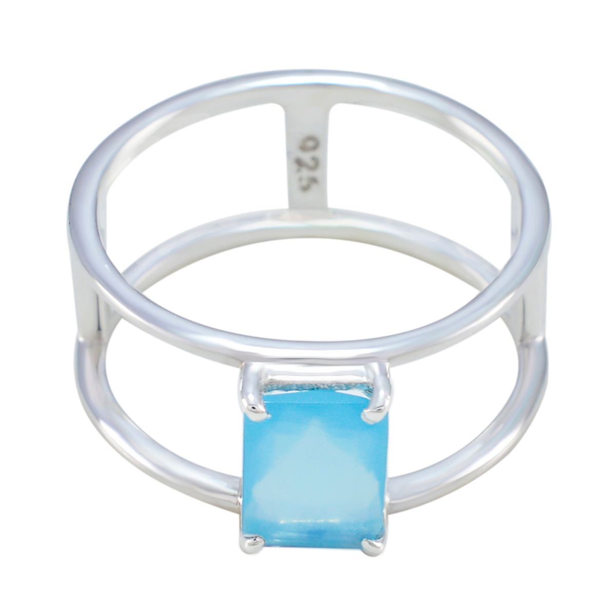 Wen Geometric Aqua Solitaire Band Aqua Chalcedony Green