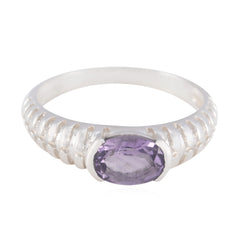 Nari Purple Solitaire Ring with Sterling Silver Band Amethyst Purple