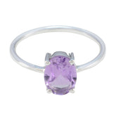 Nora Purple Solitaire Ring with Oval Amethyst Gemstone Amethyst Purple