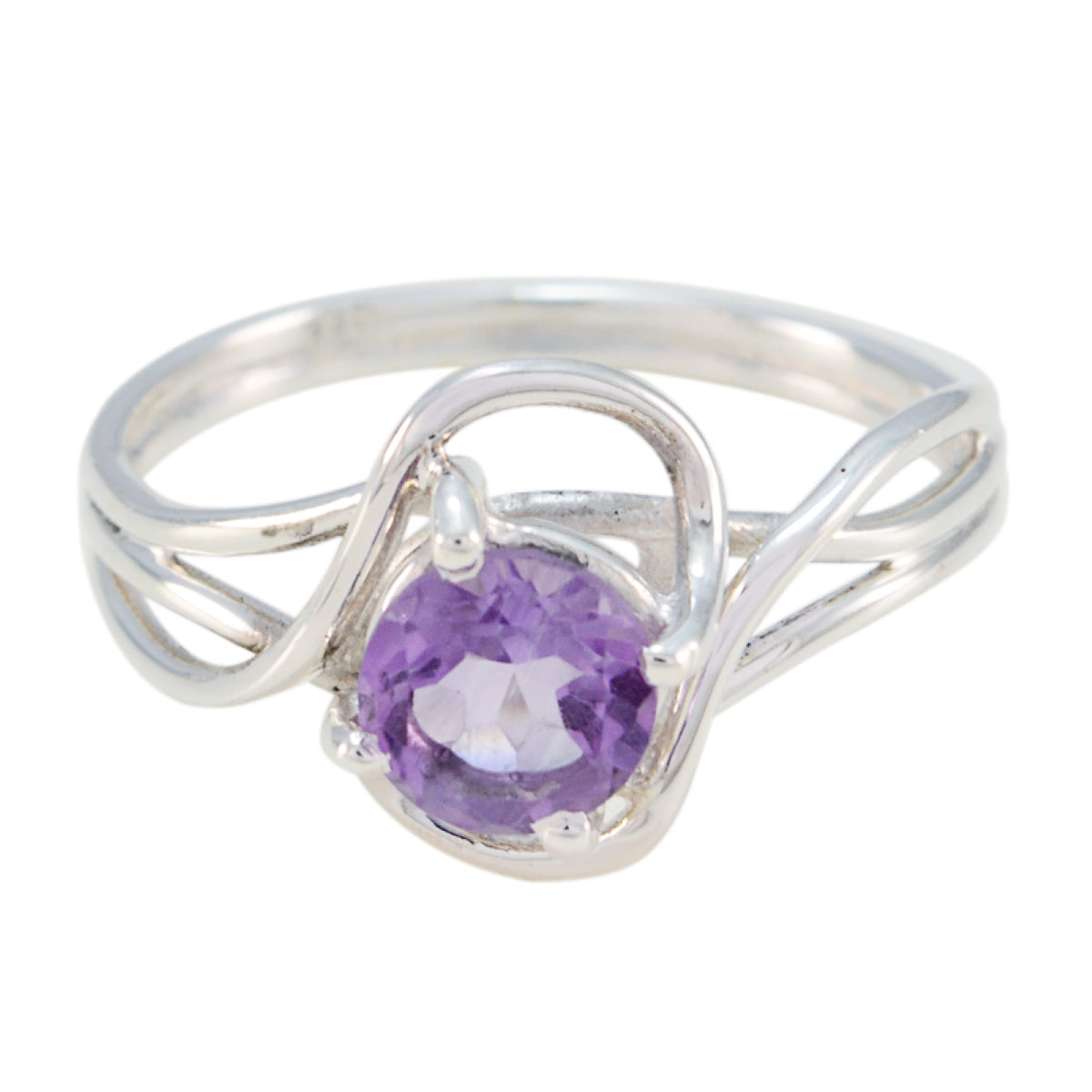 Emi Purple Solitaire Ring with Elegant Silver Band Amethyst Purple