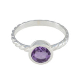 Eliza Purple Solitaire Ring with Twisted Silver Band Amethyst Purple