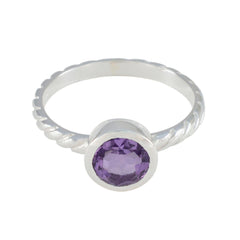 Eliza Purple Solitaire Ring with Twisted Silver Band Amethyst Purple