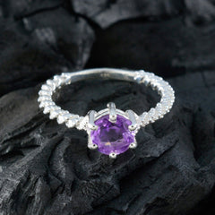 Siti Purple Solitaire Ring with Intricate Silver Band