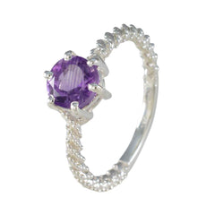 Siti Purple Solitaire Ring with Intricate Silver Band