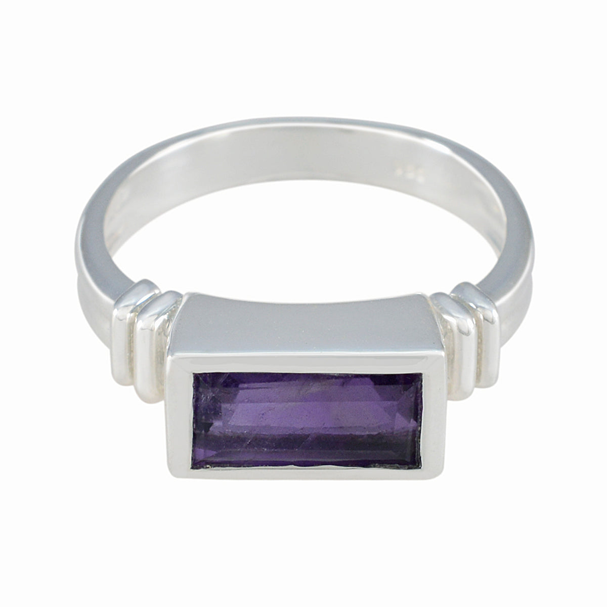 Ida Purple Solitaire Ring with Rectangular Gemstone Amethyst Purple