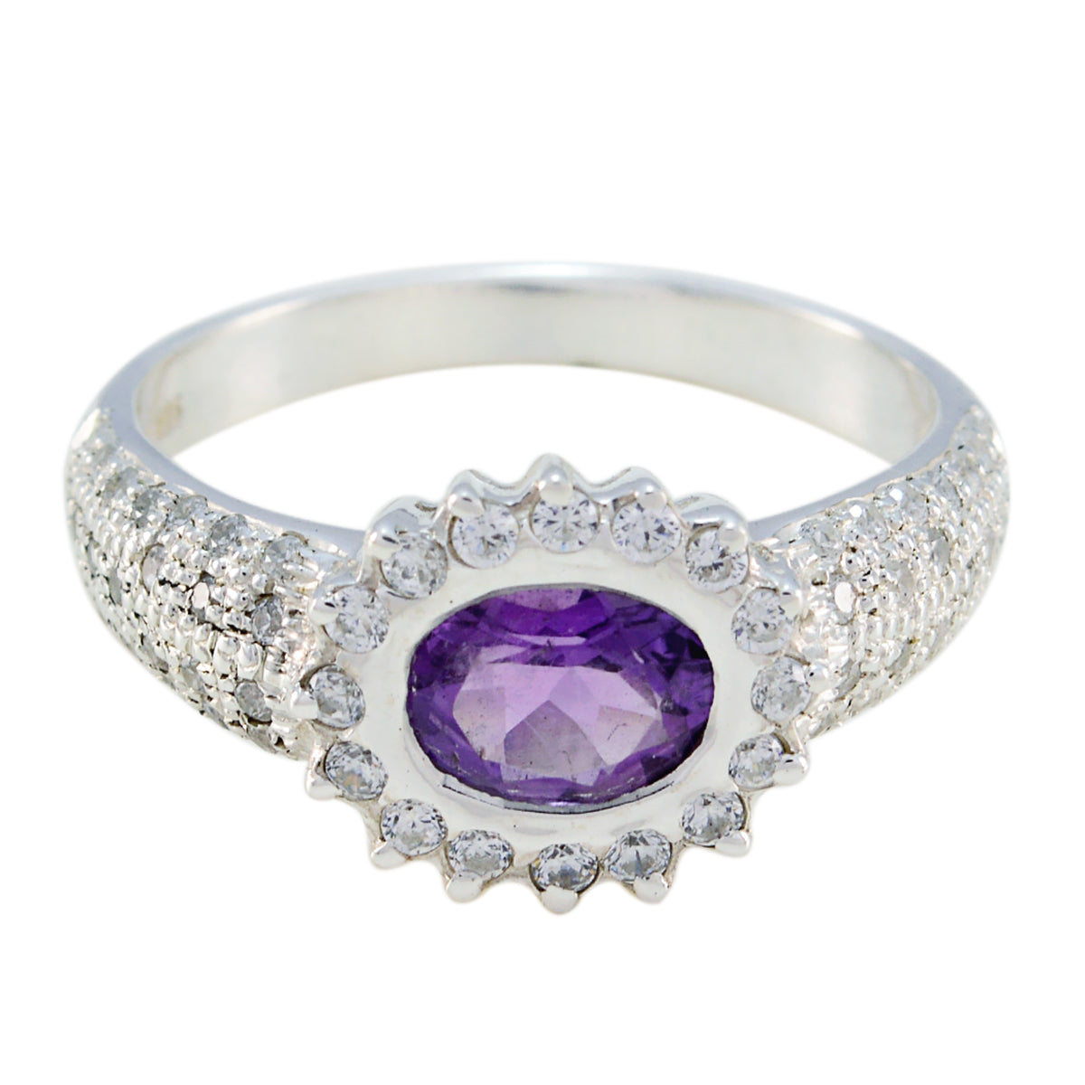 Ava Feminine Purple Halo Ring Amethyst Purple