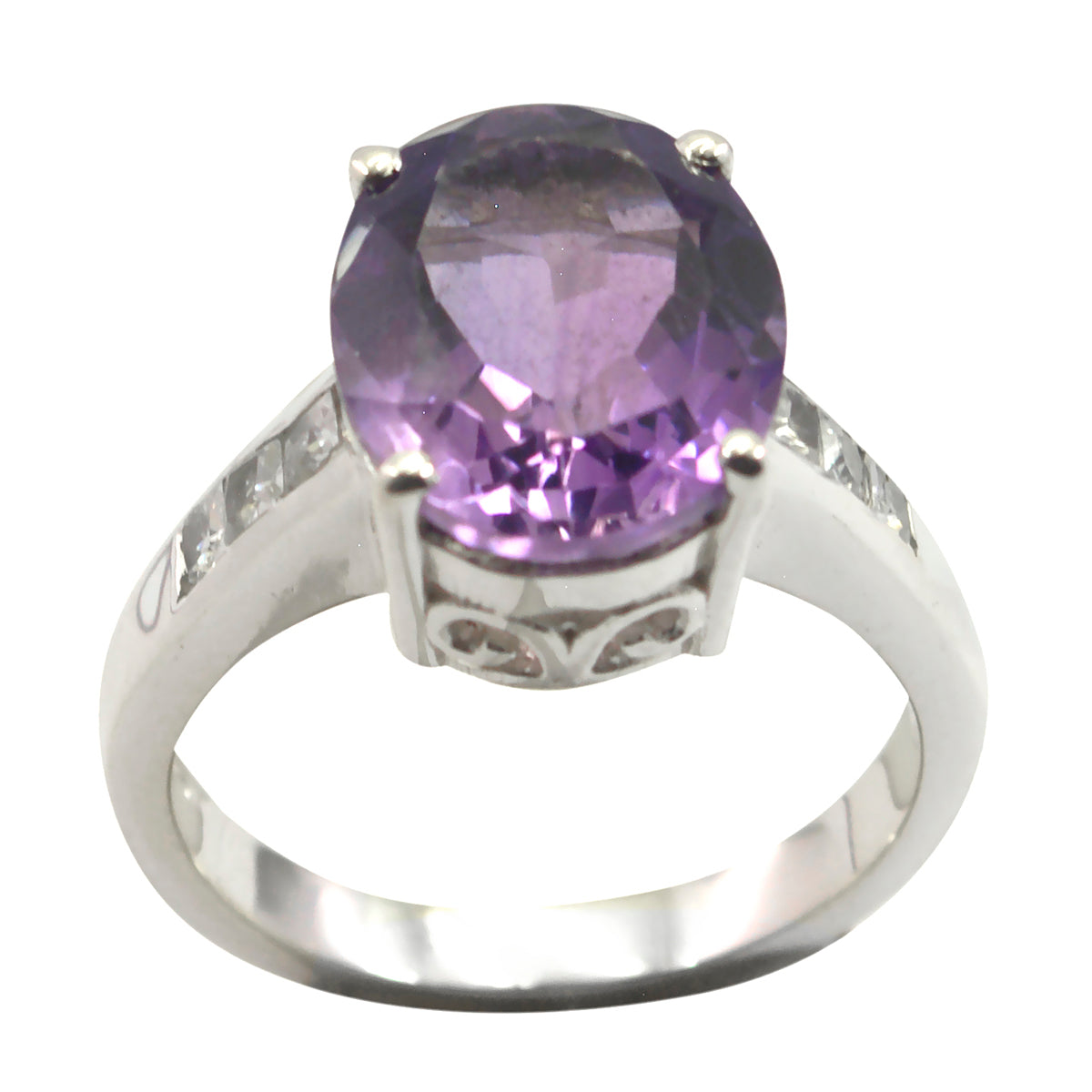 Sofia Purple Gemstone Halo Ring with Silver Band Amethyst Purple