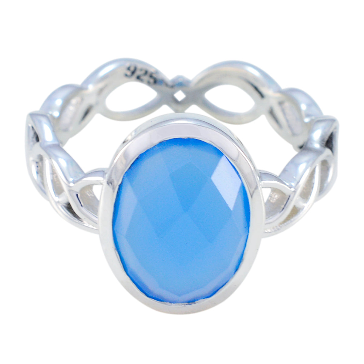Nisa Contemporary Blue Solitaire Ring Blue Chalcedony Blue