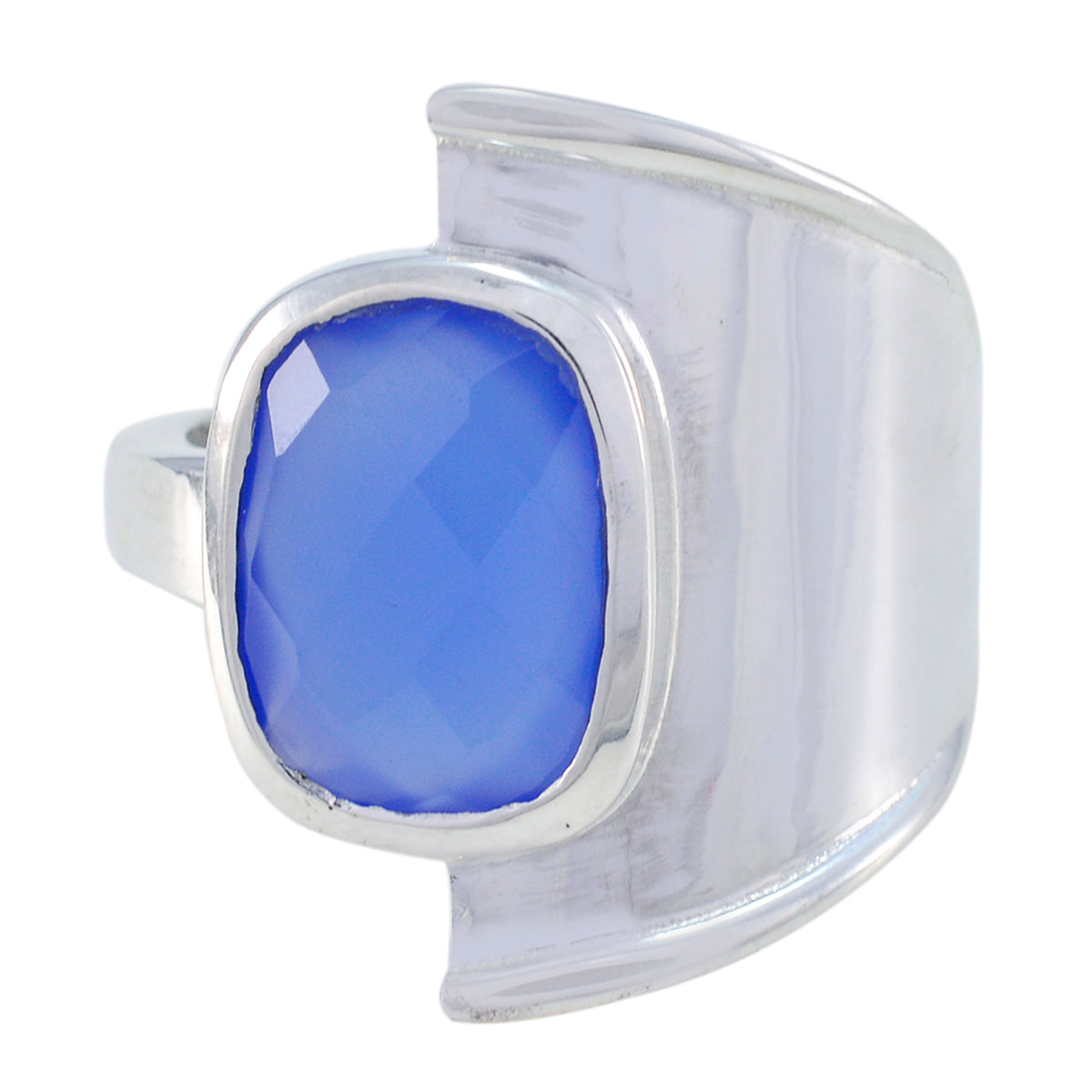 Hannah Blue Solitaire Ring with Sterling Silver Band Blue Chalcedony Blue