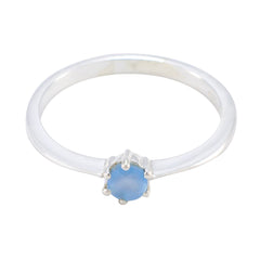 Seo-yeon Feminine Blue Solitaire Ring Blue Chalcedony Blue
