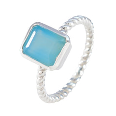 Dewi Blue Solitaire Ring with Twisted Silver Band