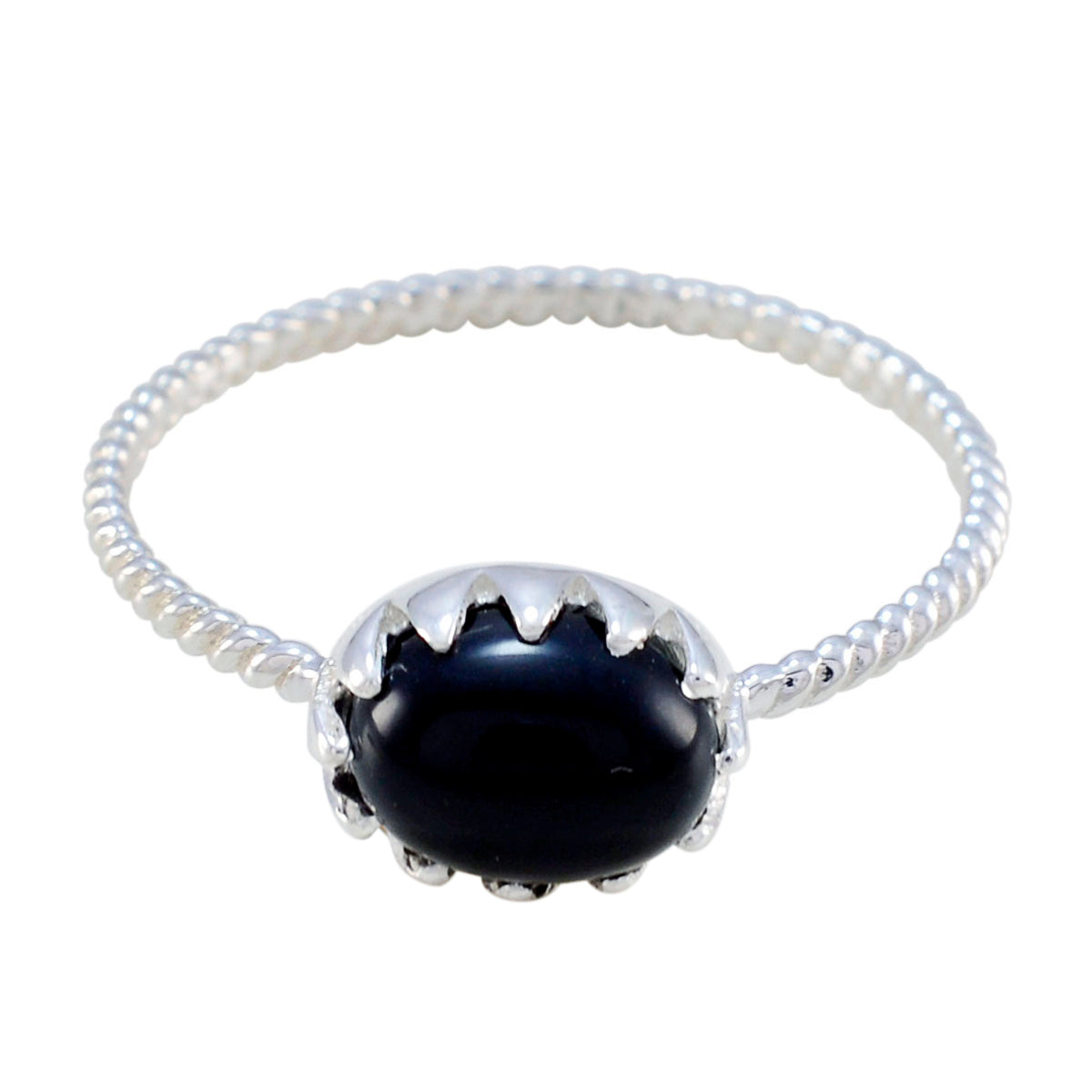 Lily Black Solitaire Ring with Elegant Silver Band Black Onyx Black