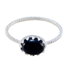 Lily Black Solitaire Ring with Elegant Silver Band Black Onyx Black