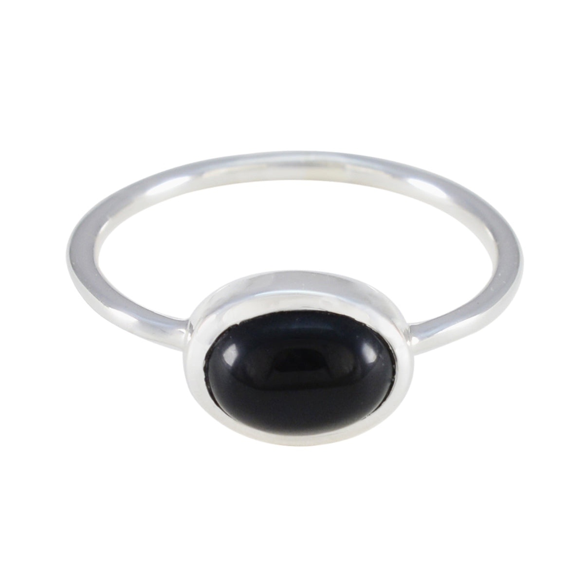 Nari Black Solitaire Ring India with Silver Band Black Onyx Black