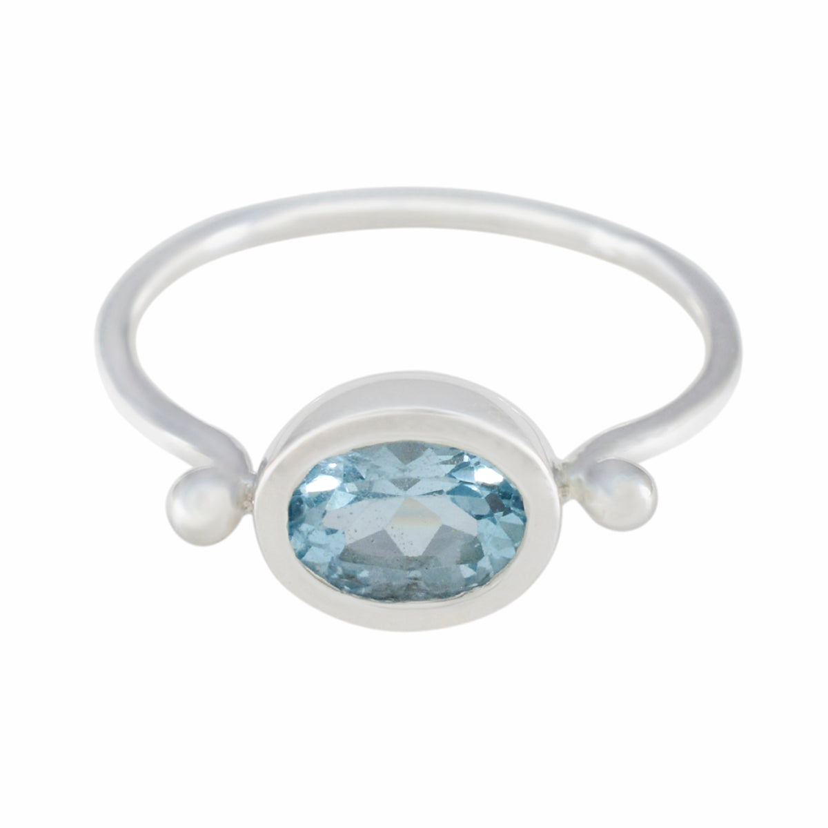 Angel Blue Solitaire Ring with Oval Gemstone Silver Band Blue Topaz Blue