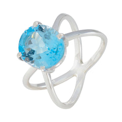Maria Blue Solitaire Ring with Sterling Silver Band