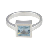 Ana Blue Solitaire Ring Square Gemstone Silver Band Blue Topaz Blue