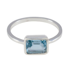 Rina Blue Solitaire Ring for Women with Emerald Cut Gem Blue Topaz Blue