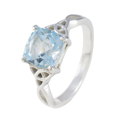 Agustina Blue Solitaire Gemstone Ring in Silver