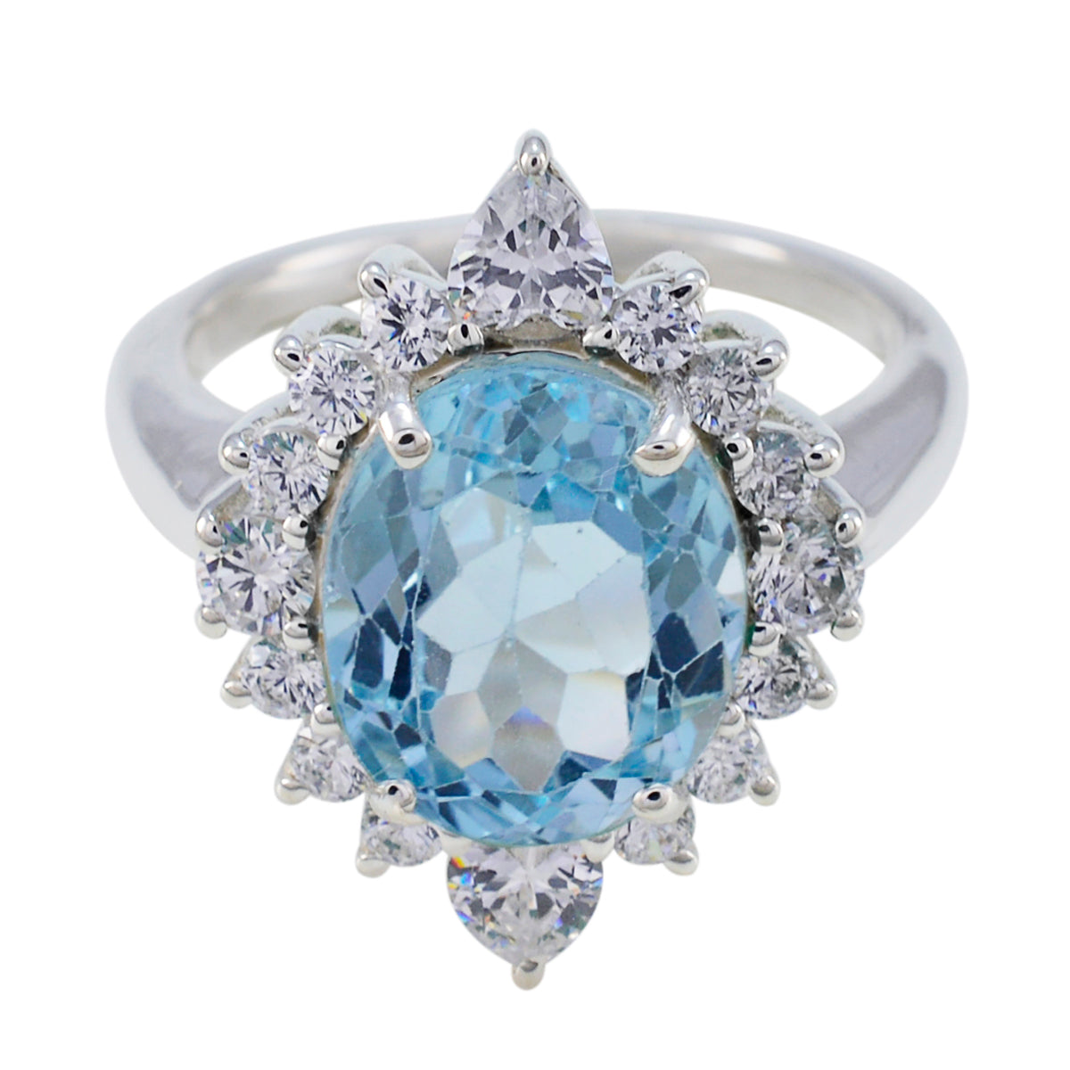 Camilla Modern Blue Halo Ring with Sparkling Gemstones Blue Topaz Blue