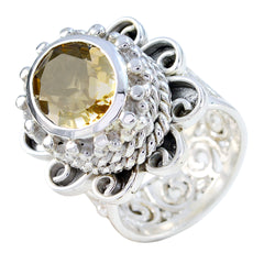 Sarah Yellow Solitaire Ring with Intricate Silver Design Citrine Yellow