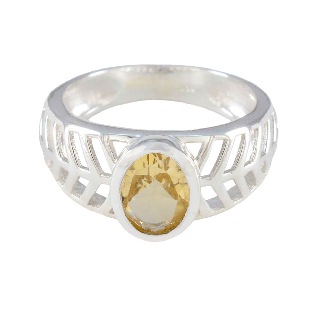 Angel Art Deco Yellow Solitaire Ring Citrine Yellow