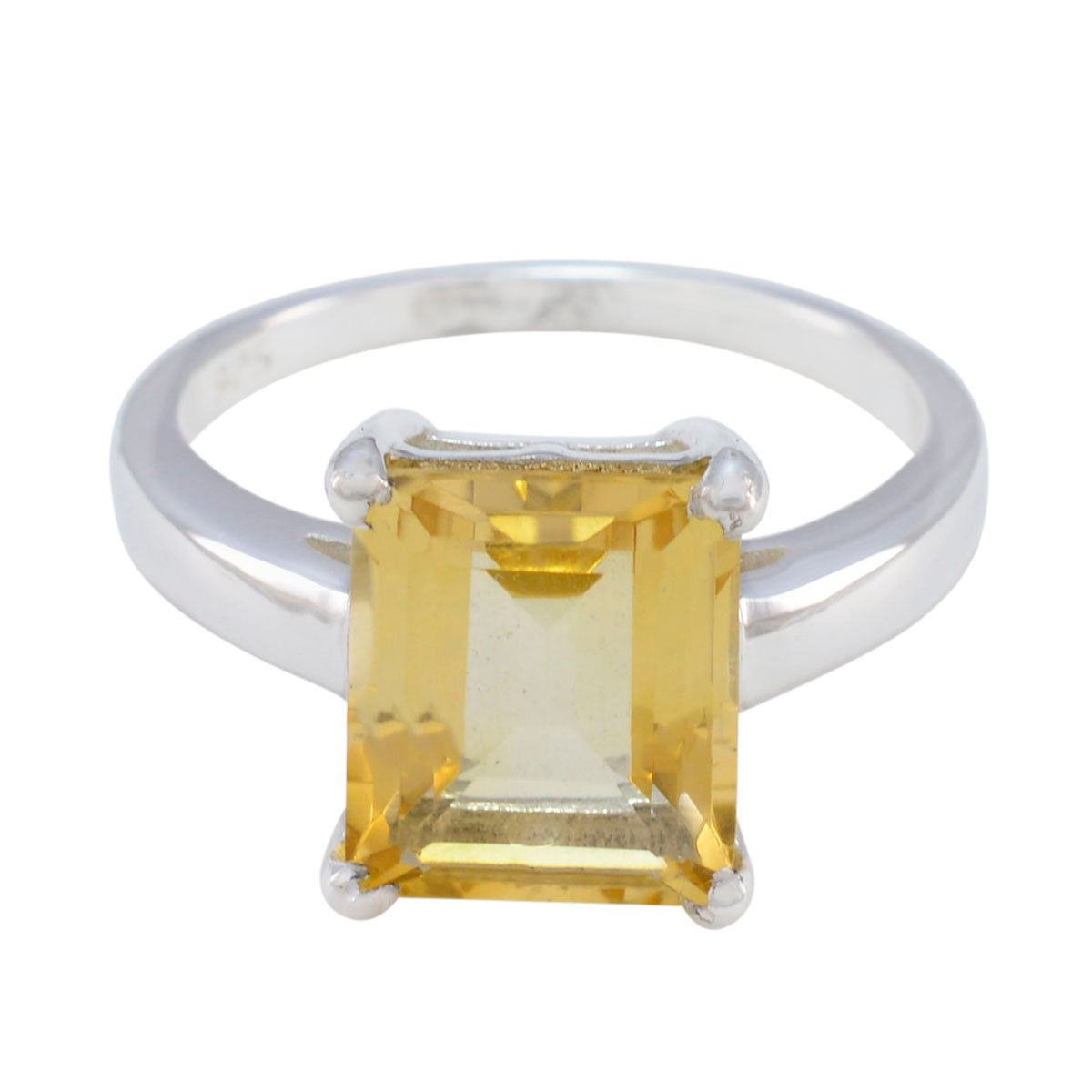 Teresa Yellow Solitaire Ring with Emerald Cut Gemstone Citrine Yellow