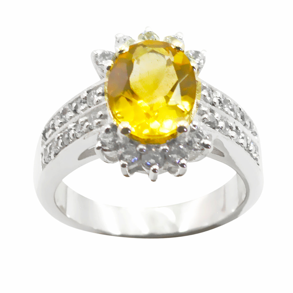 Fernanda Yellow Halo Gemstone Ring with Silver Band Citrine Yellow