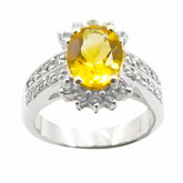 Fernanda Yellow Halo Gemstone Ring with Silver Band Citrine Yellow