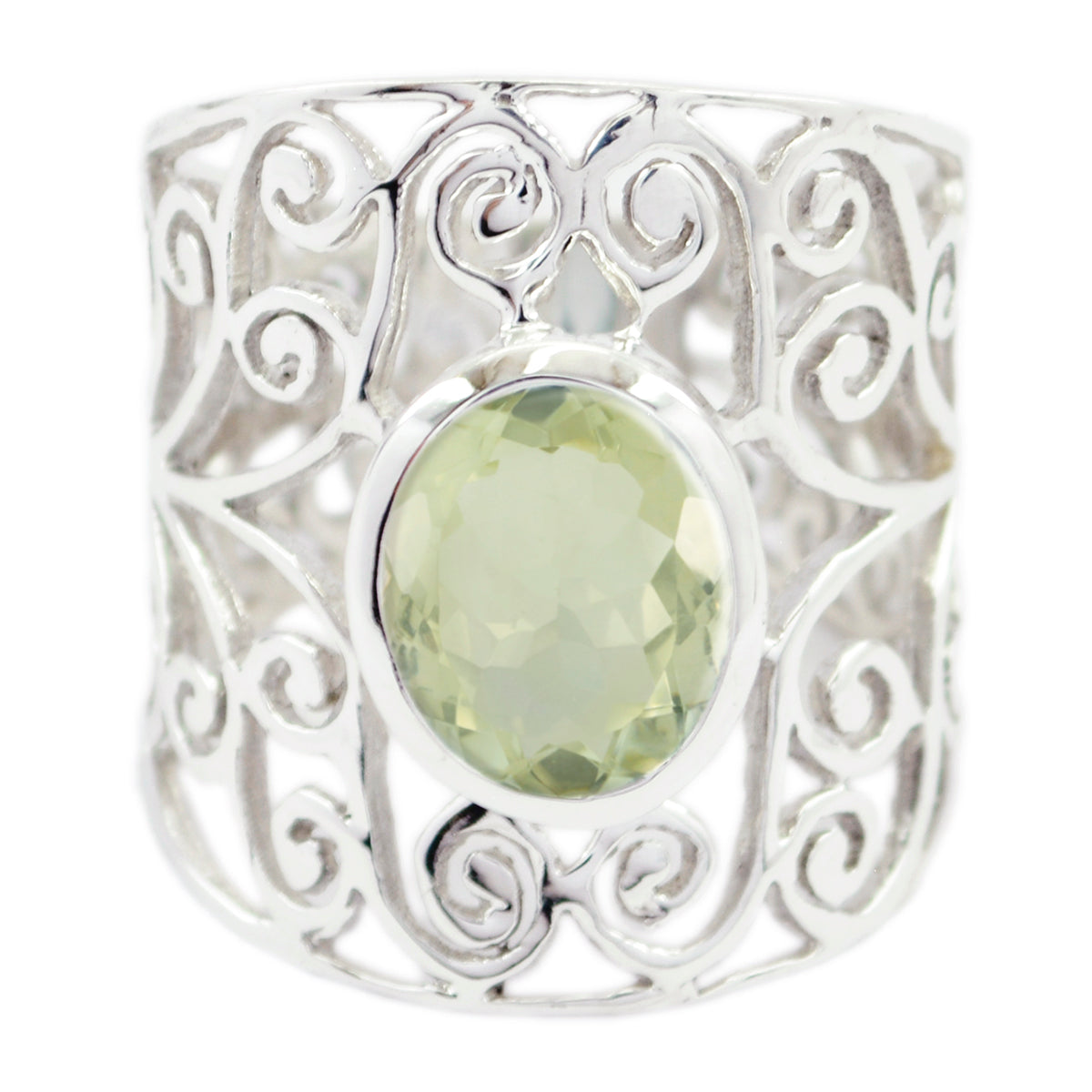 Layla Light Green Solitaire Ring in Elegant Design Green Amethyst Green