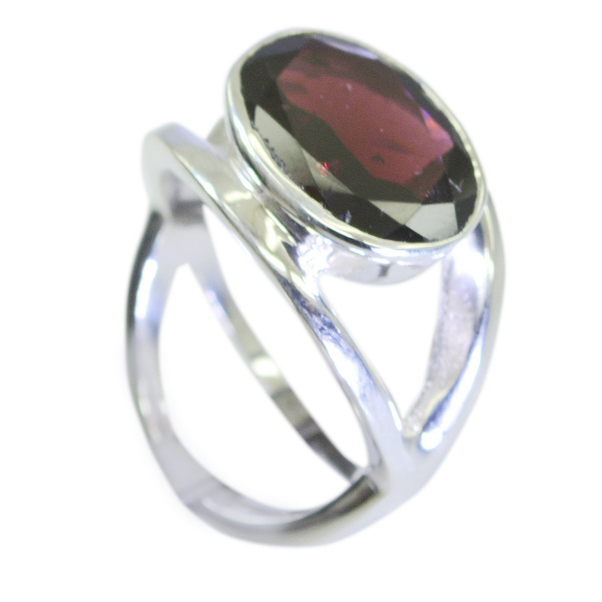 Natcha Red Solitaire Ring with Elegant Silver Band Garnet Red