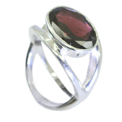 Natcha Red Solitaire Ring with Elegant Silver Band Garnet Red
