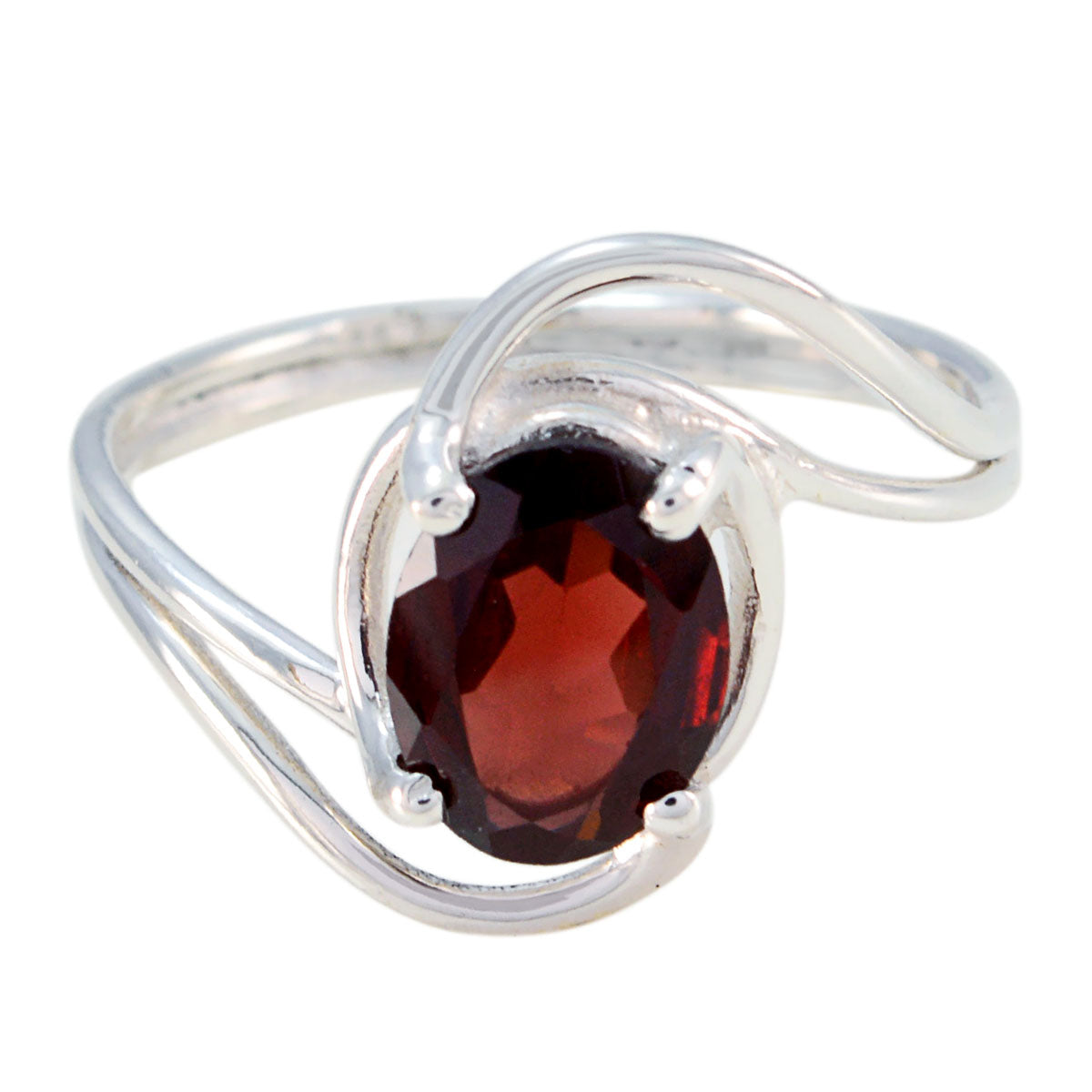 Alice Red Solitaire Ring with Elegant Silver Band Garnet Red